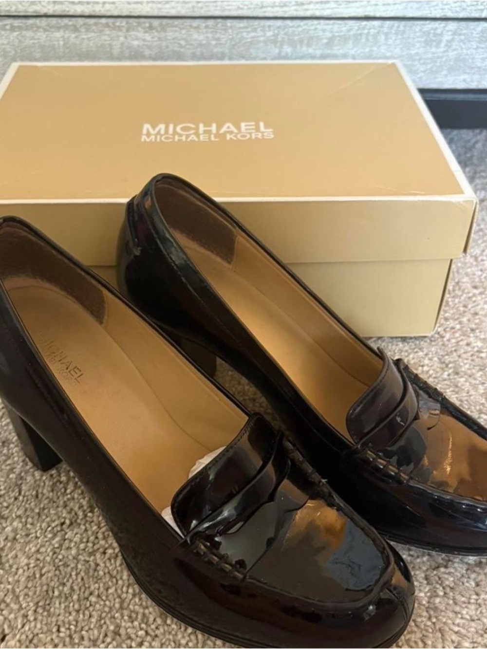 Michael Kors Black Patent Leather Heel Loafers